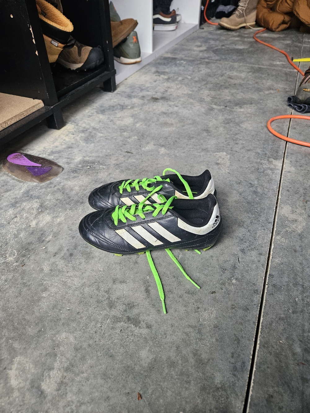 Adidas Youth Soccer Cleats Size 2.5 Black White Neon Green Molded FG